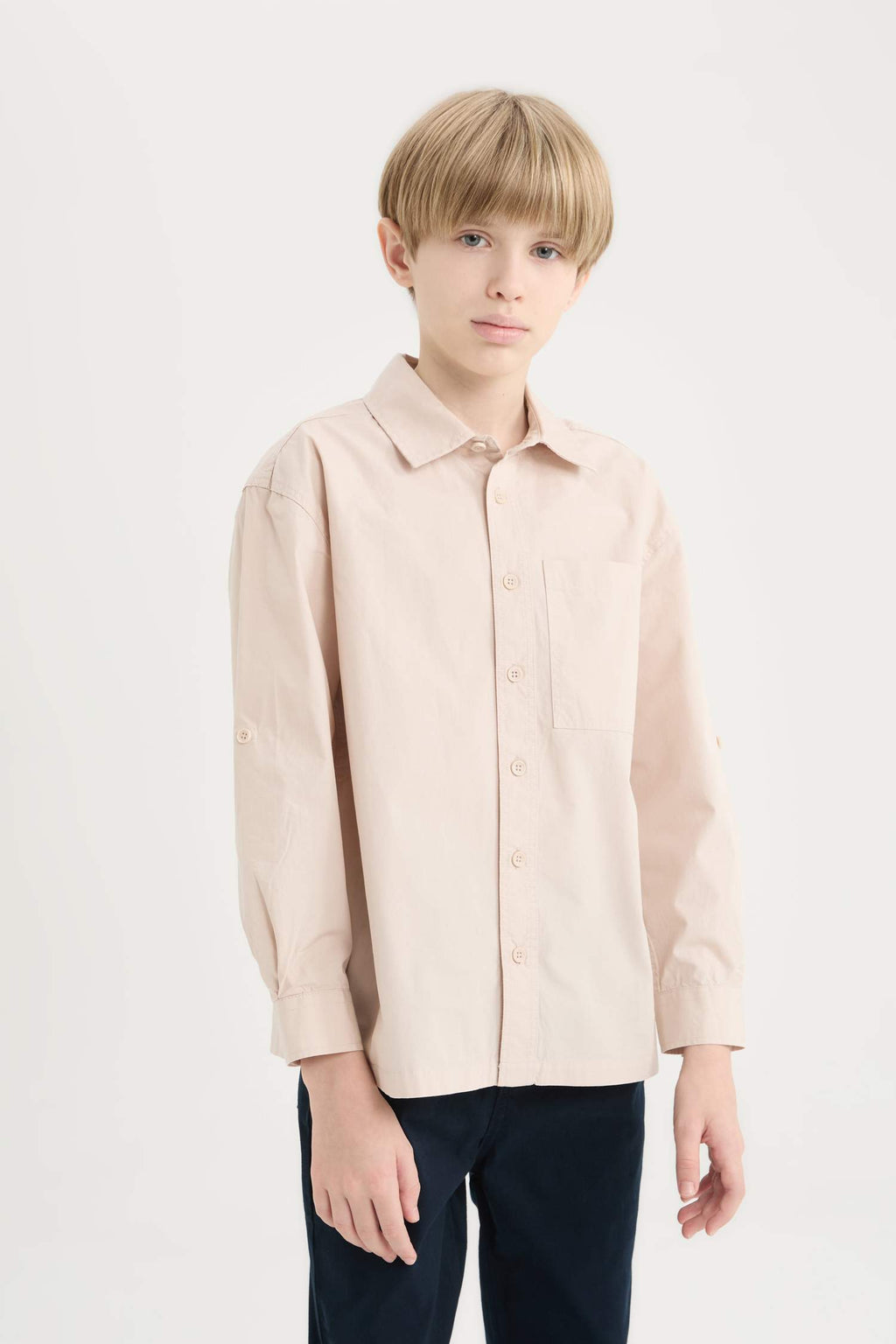 Male Kids Oversize Wide Mold Polo Collar Parachute Long Sleeve Shirt