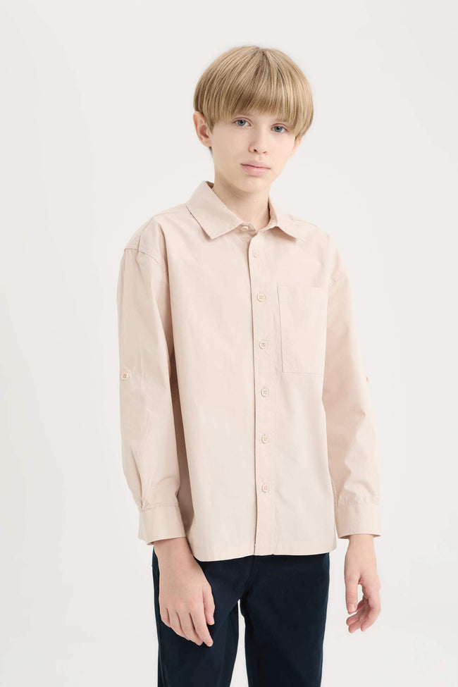 Male Kids Oversize Wide Mold Polo Collar Parachute Long Sleeve Shirt Main Image