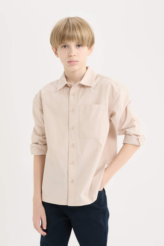 Male Kids Oversize Wide Mold Polo Collar Parachute Long Sleeve Shirt Hover Image