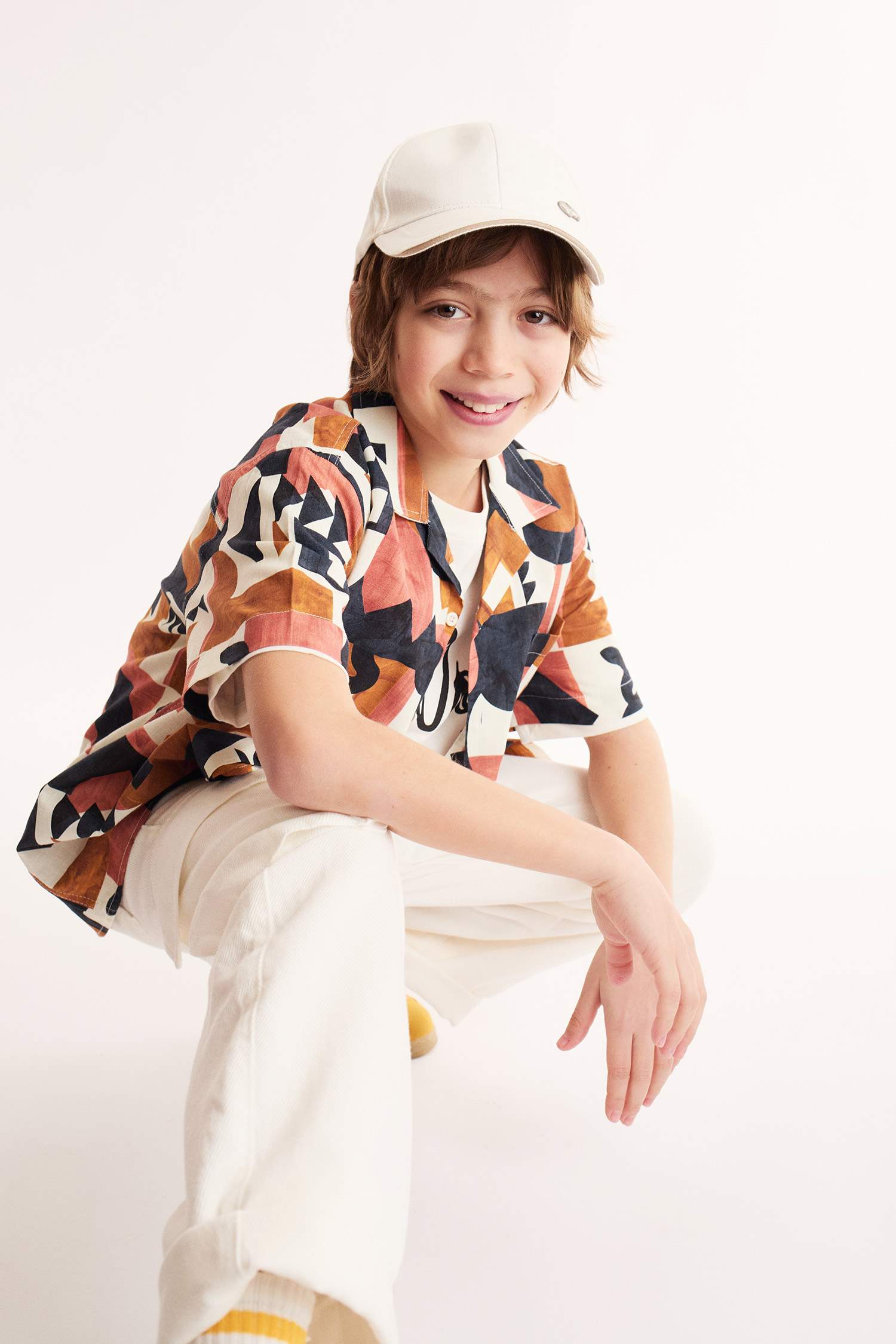 Male Kids Oversize Wide Patterned Short Sleeve Shirt