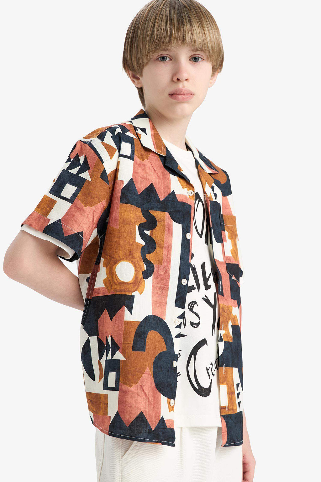 Male Kids Oversize Wide Patterned Short Sleeve Shirt