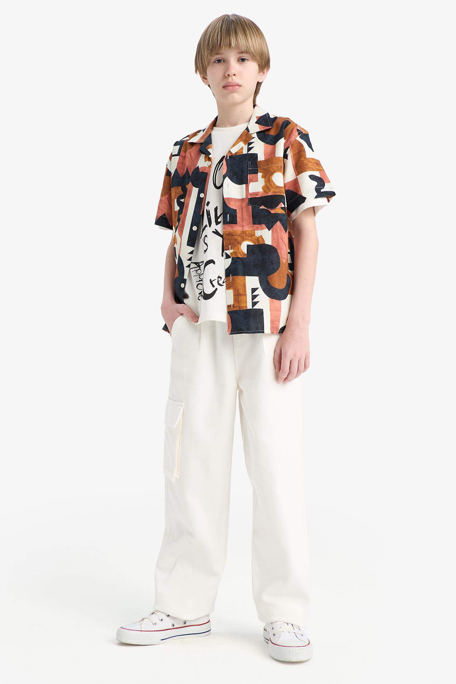 Male Kids Oversize Wide Patterned Short Sleeve Shirt