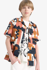 Male Kids Oversize Wide Patterned Short Sleeve Shirt