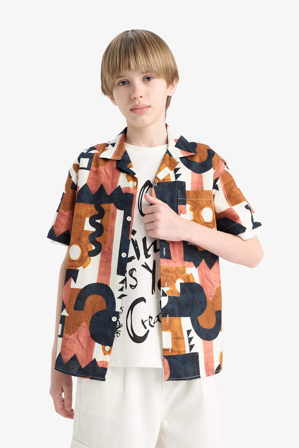 Male Kids Oversize Wide Patterned Short Sleeve Shirt
