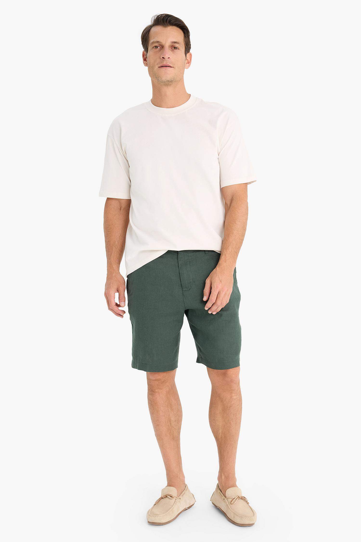 Regular Fit Summer Linen Bermuda Shorts