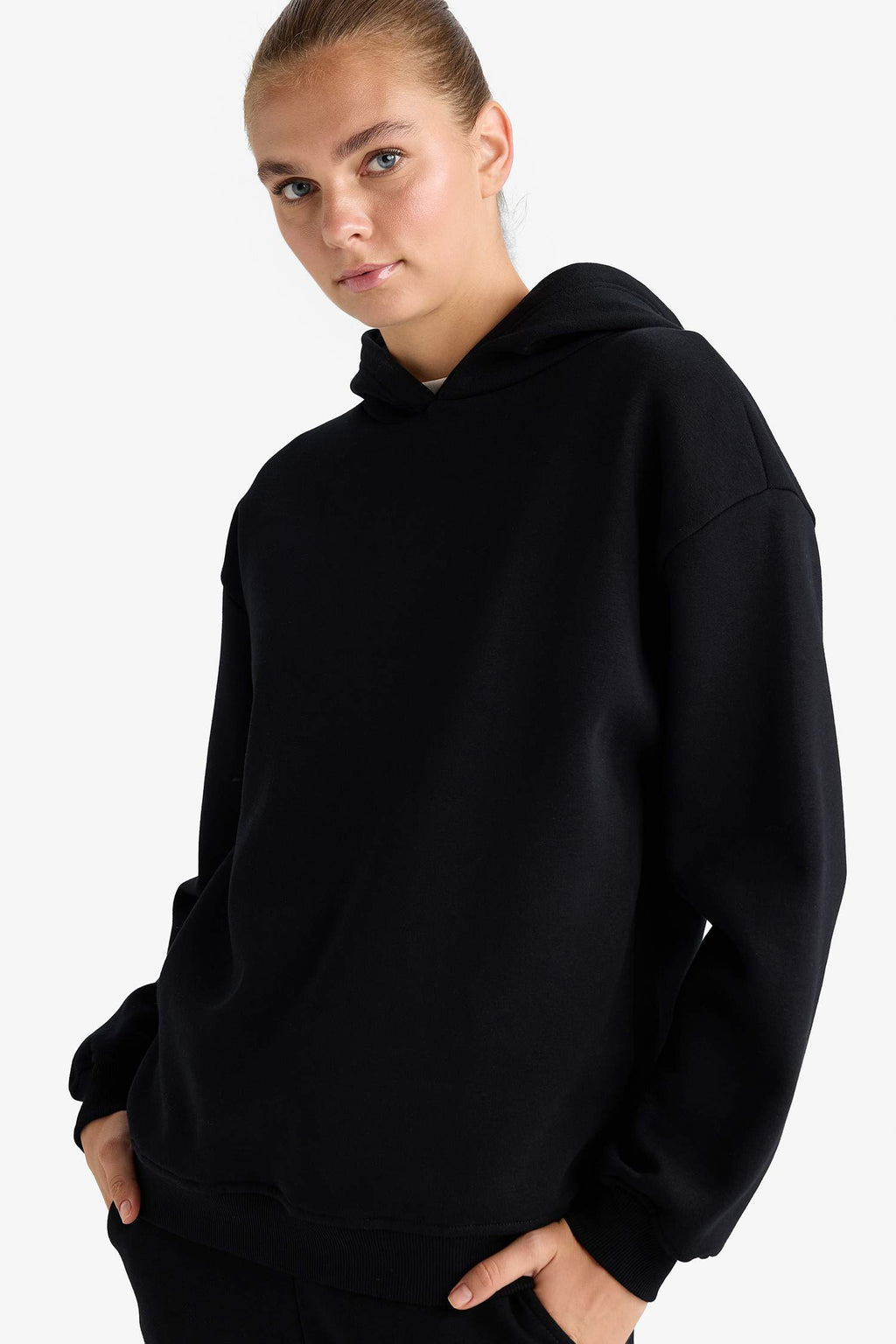Relax Fit Hooded Basic Plain Thick Sweatshirt