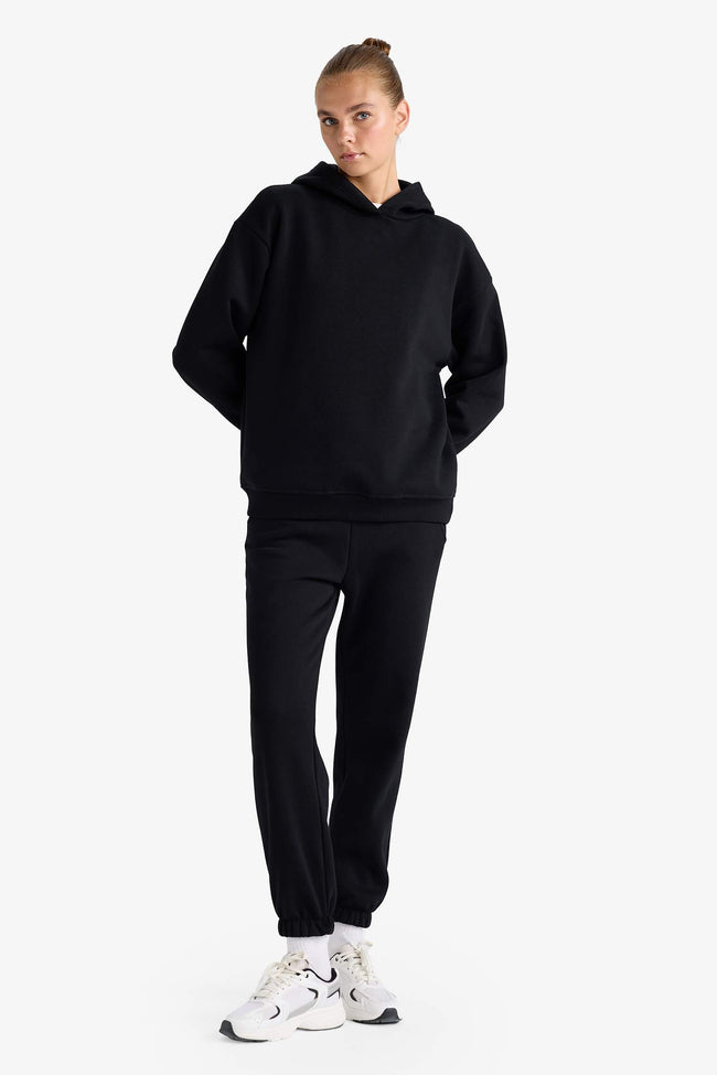 Relax Fit Hooded Basic Plain Thick Sweatshirt Main Image