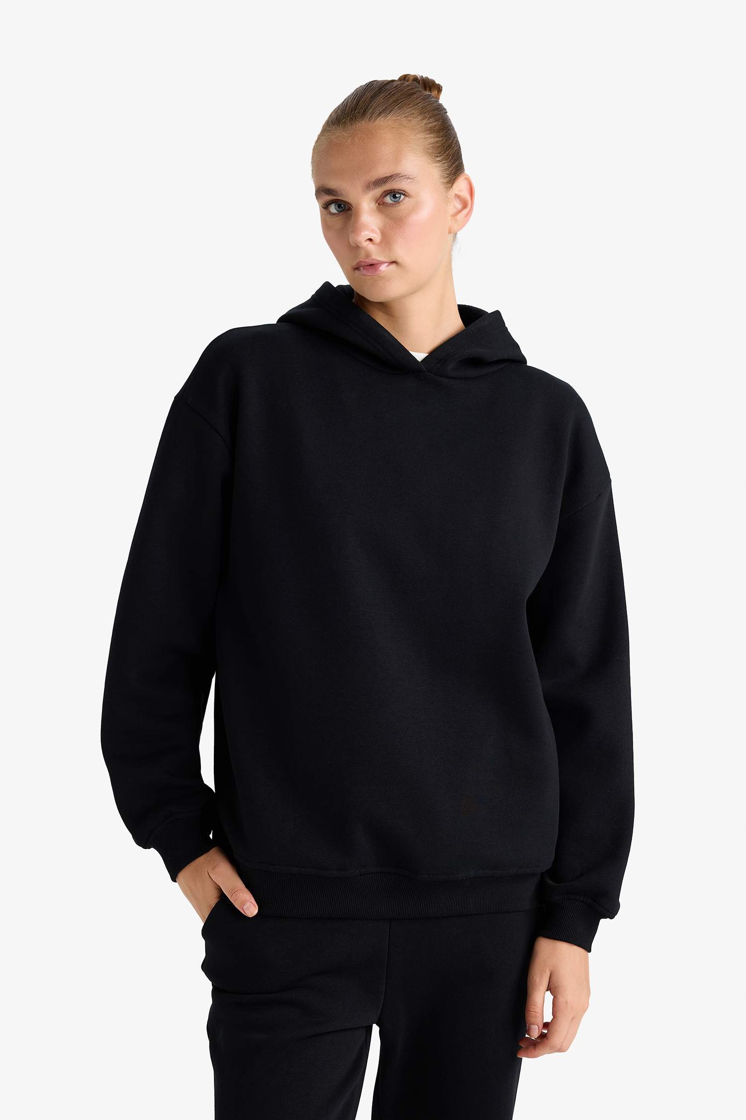 Relax Fit Hooded Basic Plain Thick Sweatshirt