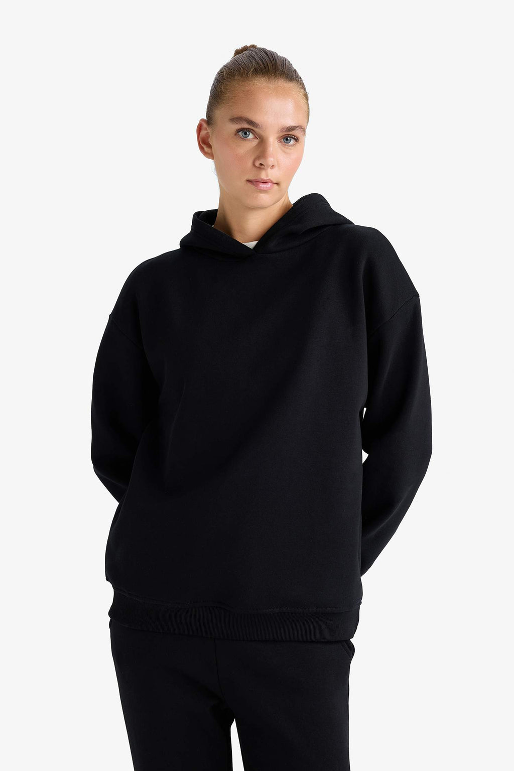 Relax Fit Hooded Basic Plain Thick Sweatshirt