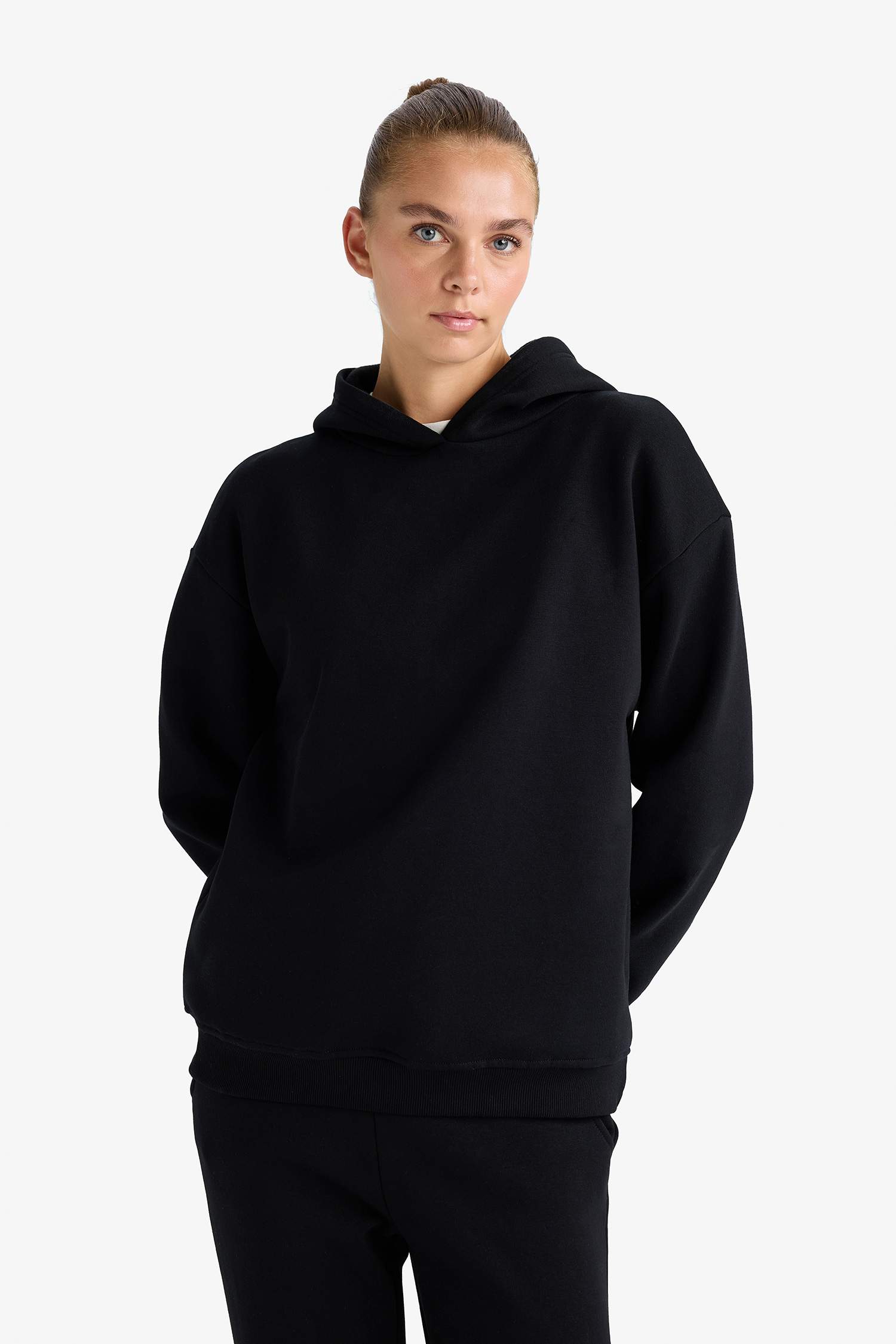 Relax Fit Hooded Basic Plain Thick Sweatshirt
