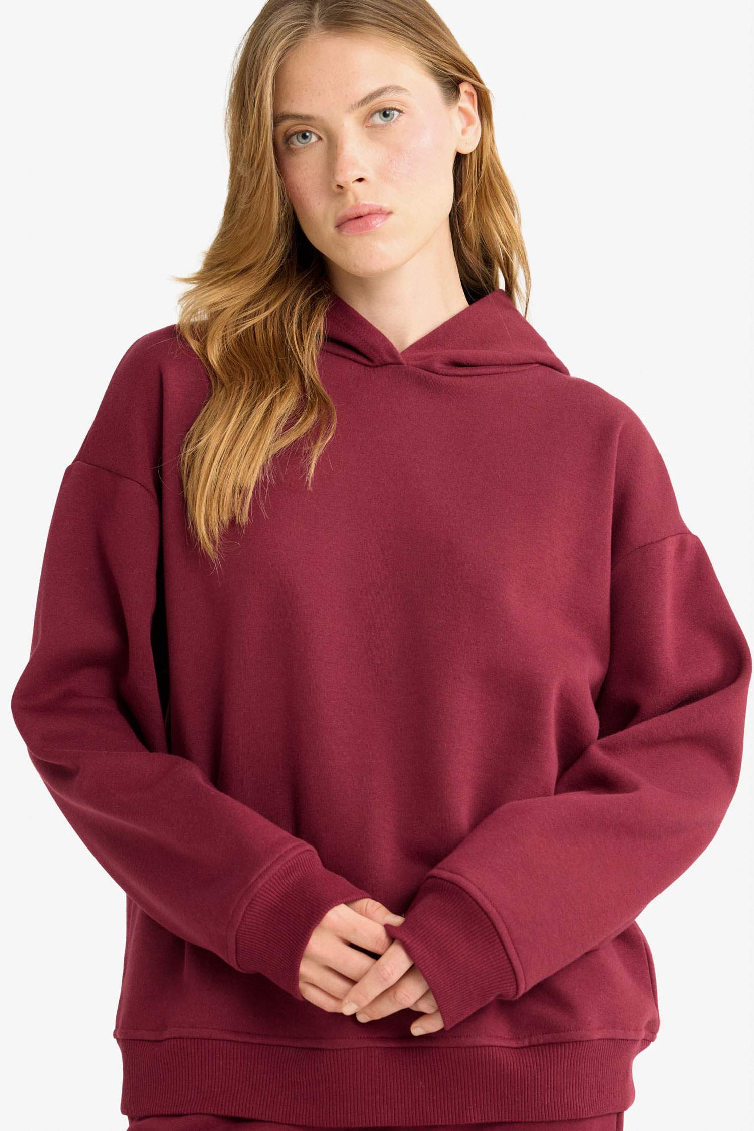 Relax Fit Hooded Basic Plain Thick Sweatshirt