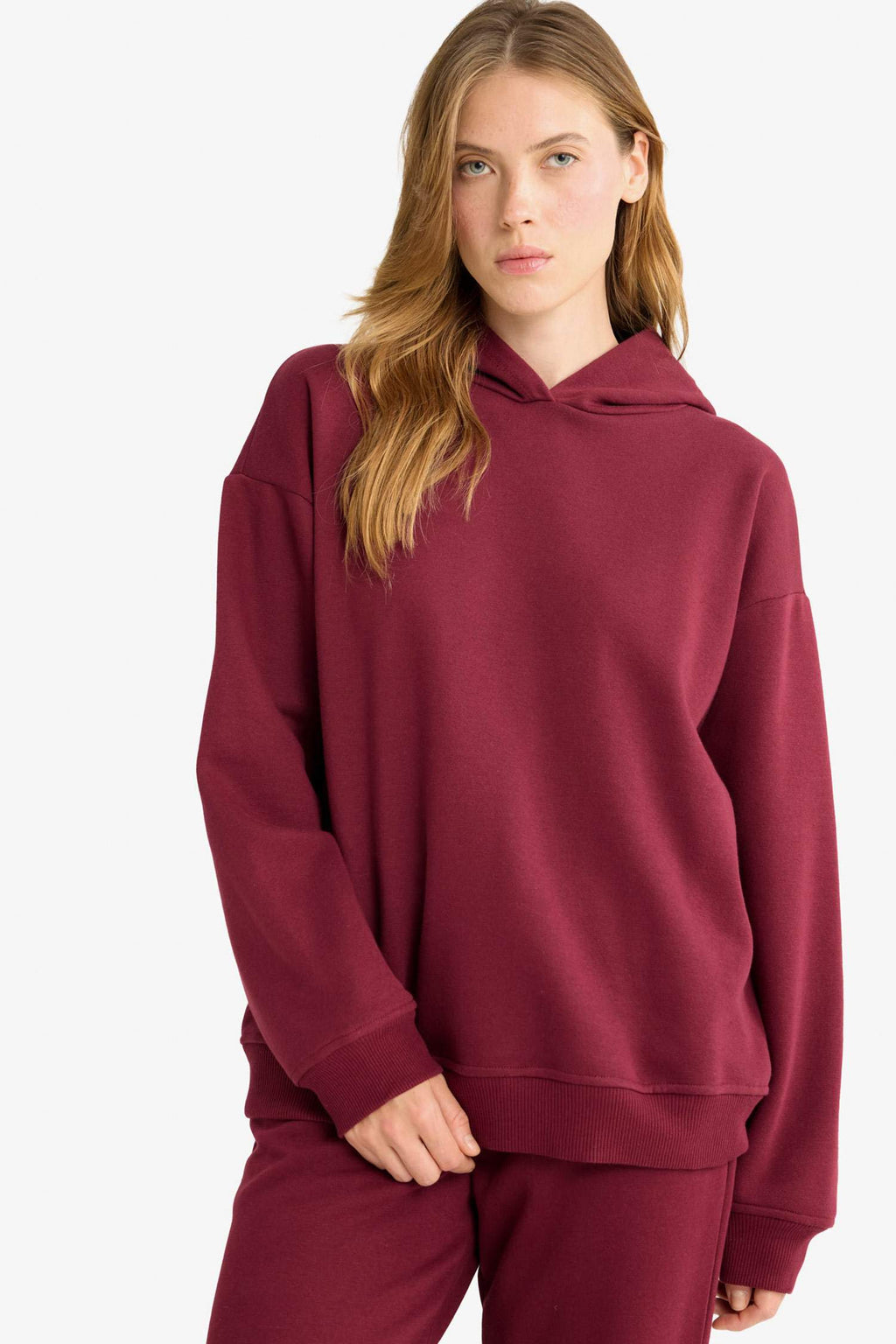 Relax Fit Hooded Basic Plain Thick Sweatshirt