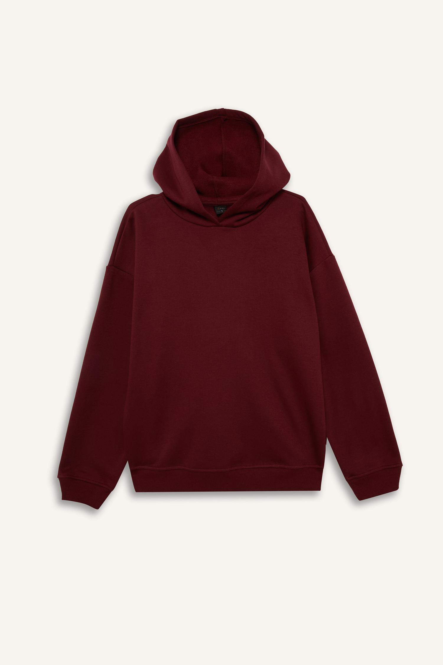 Relax Fit Hooded Basic Plain Thick Sweatshirt