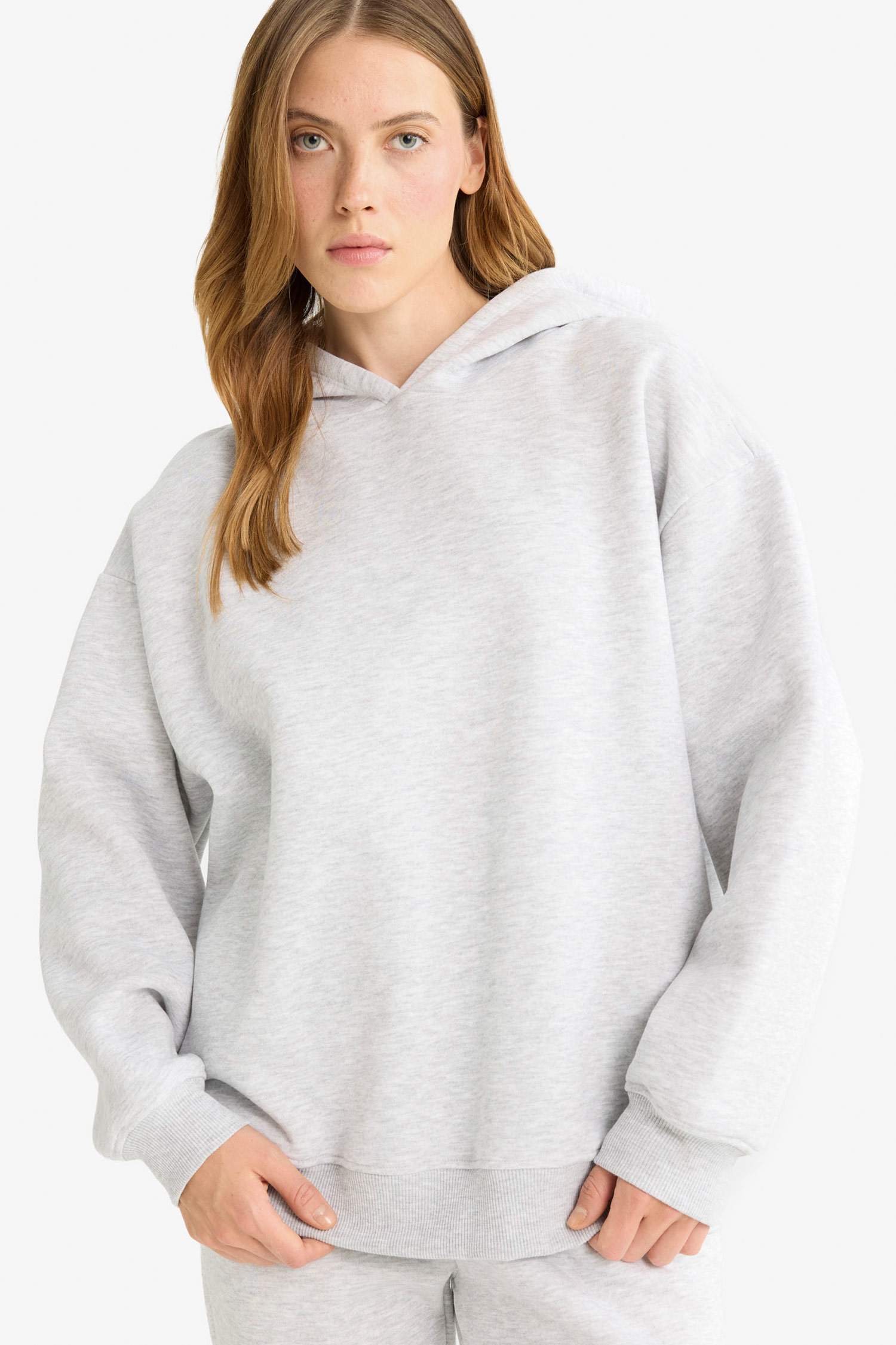 Relax Fit Hooded Basic Plain Thick Sweatshirt