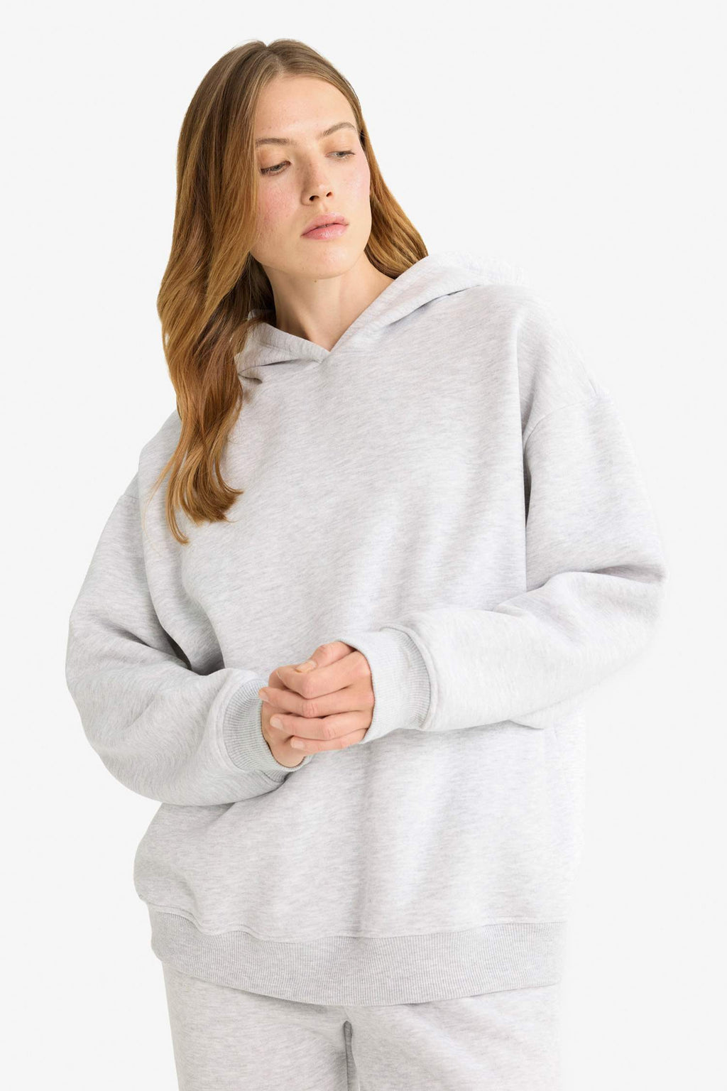 Relax Fit Hooded Basic Plain Thick Sweatshirt