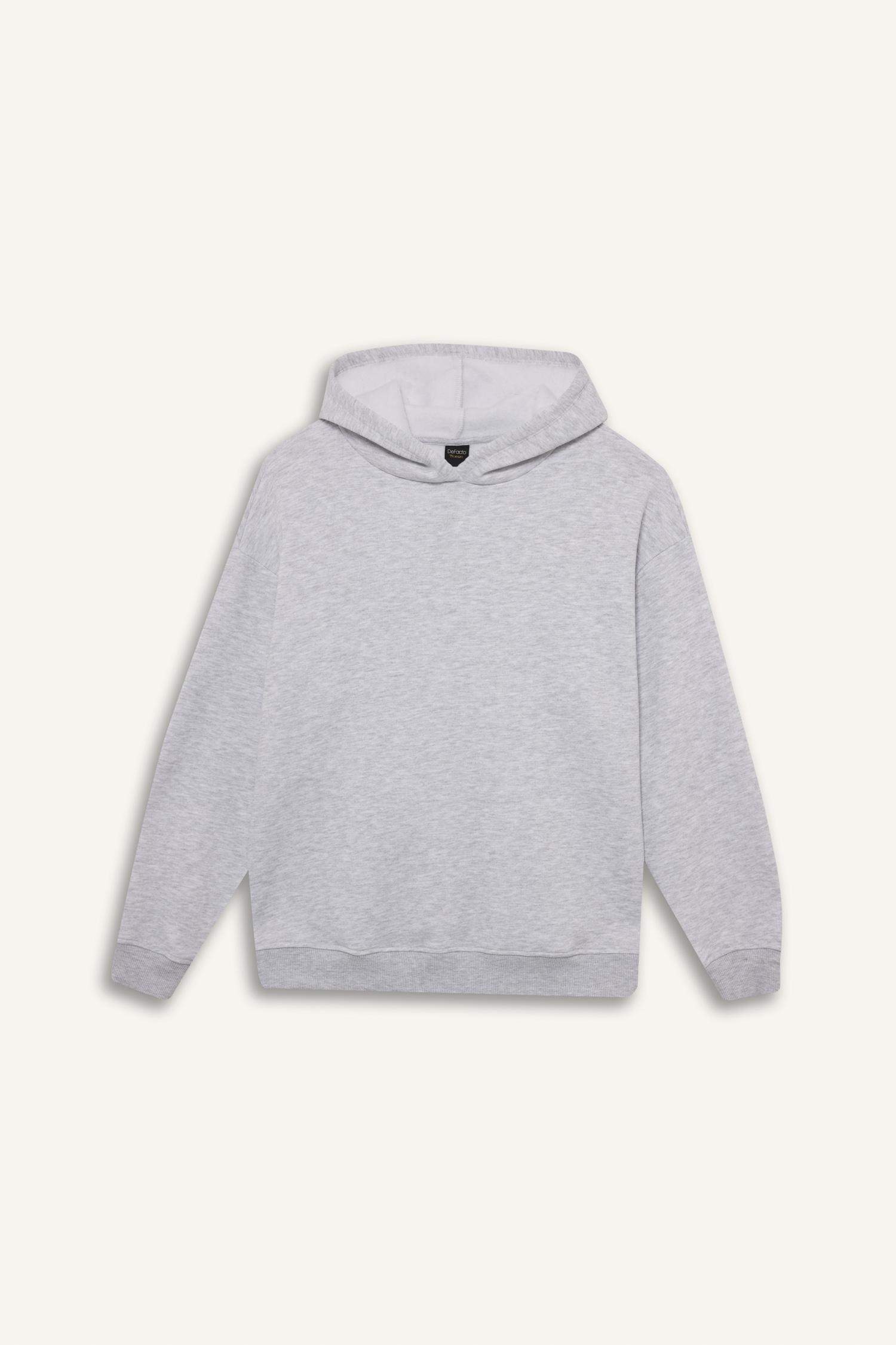 Relax Fit Hooded Basic Plain Thick Sweatshirt
