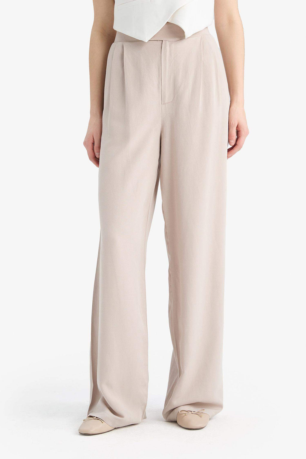 Wide Leg Linen Blend Fabric Trousers