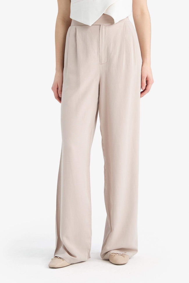 Wide Leg Linen Blend Fabric Trousers Main Image