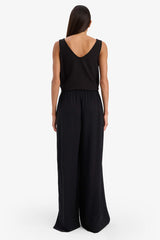 Wide Leg High Waist Linen Blend Fabric Trousers