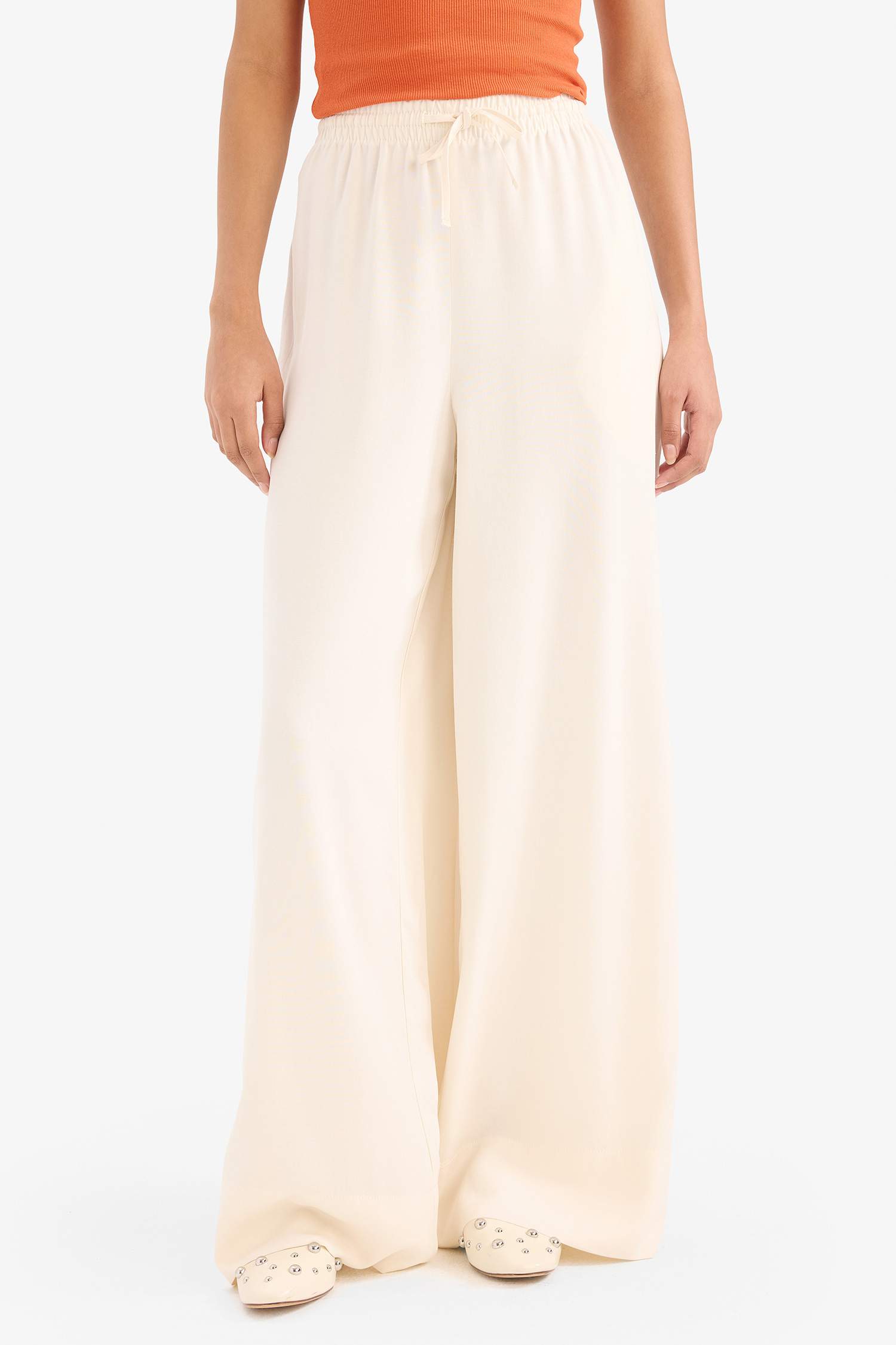 Wide Leg High Waist Linen Blend Fabric Trousers
