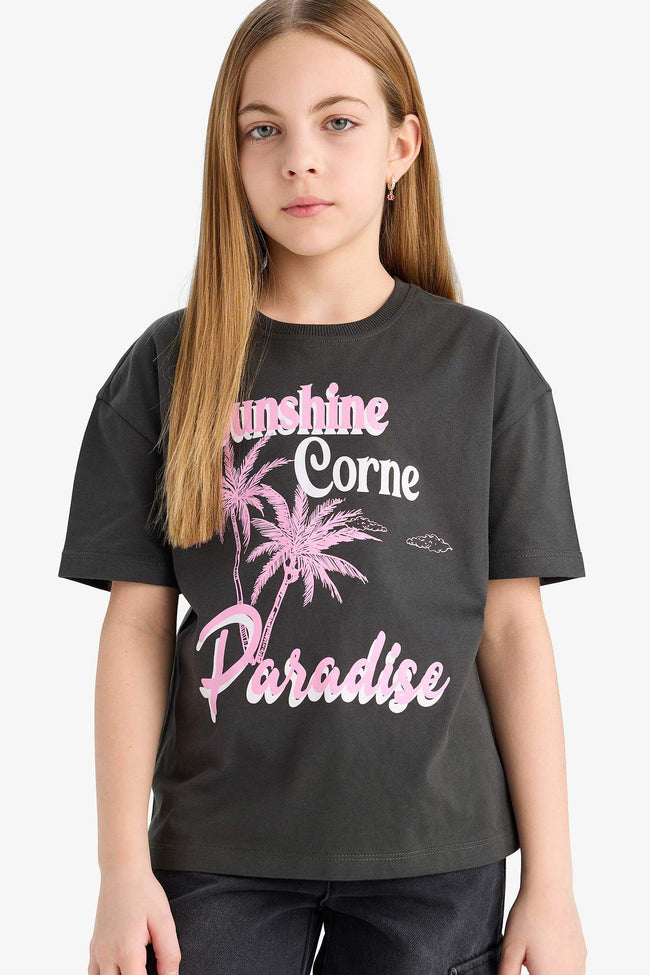 Girl Relax Fit Crew Neck Printed Short Sleeve T-Shirt Main Image