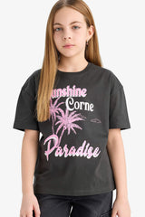 Girl Relax Fit Crew Neck Printed Short Sleeve T-Shirt