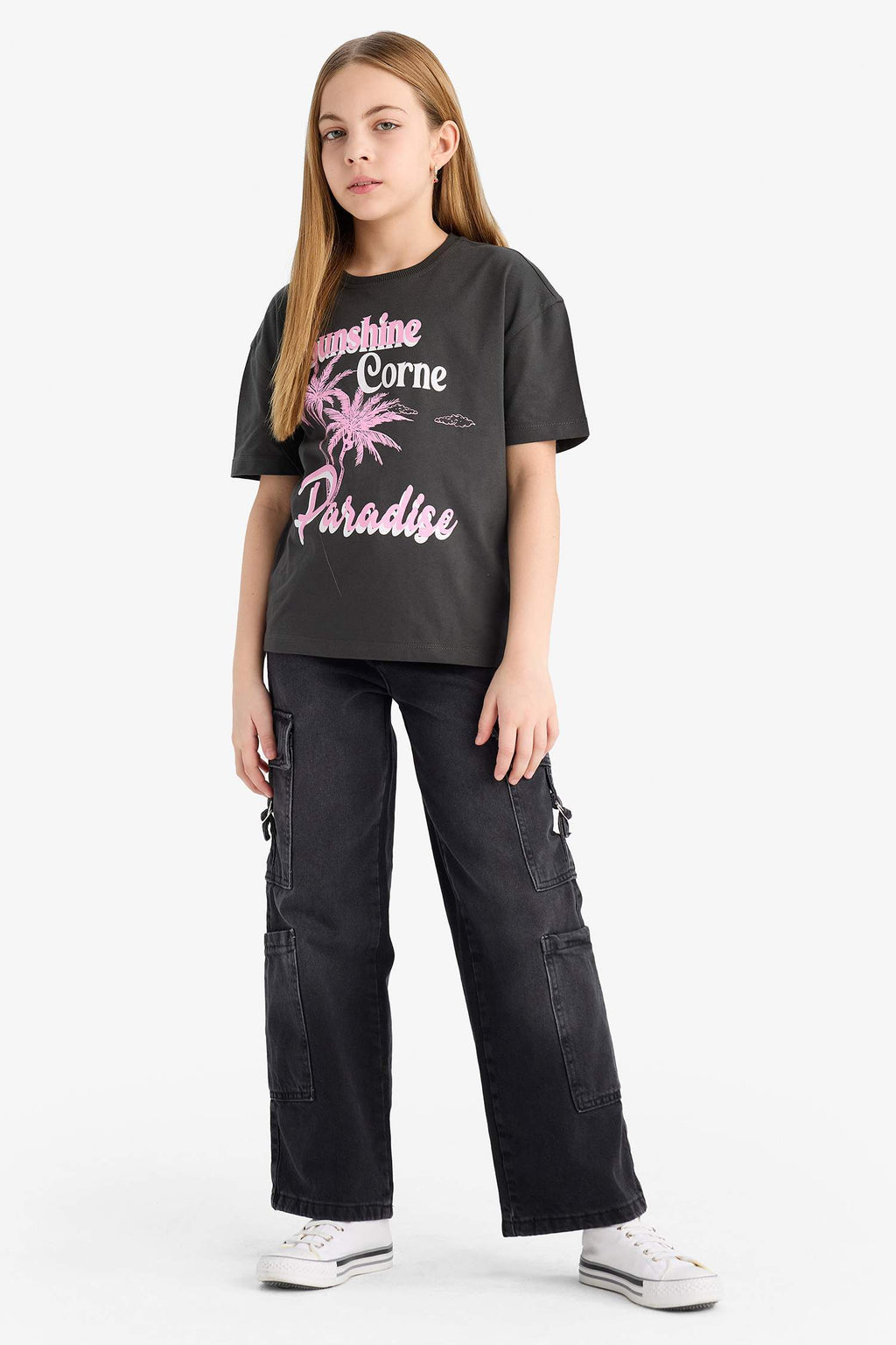 Girl Relax Fit Crew Neck Printed Short Sleeve T-Shirt