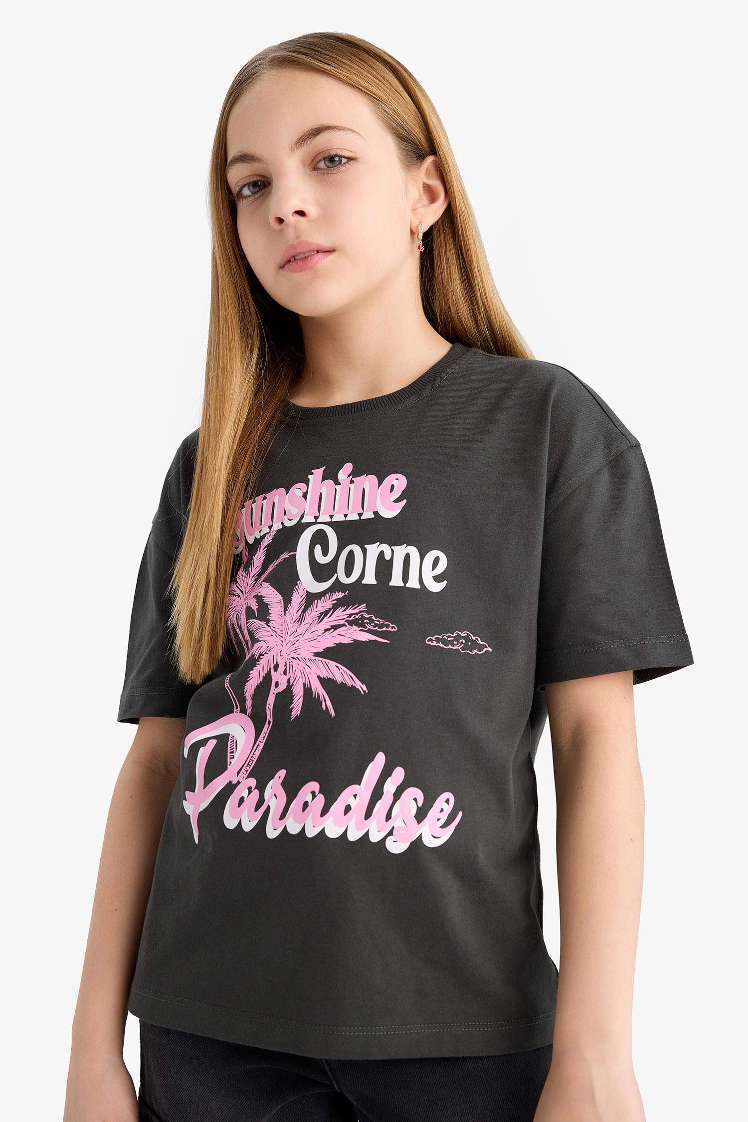 Girl Relax Fit Crew Neck Printed Short Sleeve T-Shirt