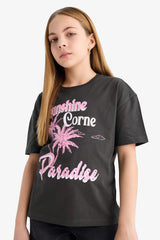 Girl Relax Fit Crew Neck Printed Short Sleeve T-Shirt