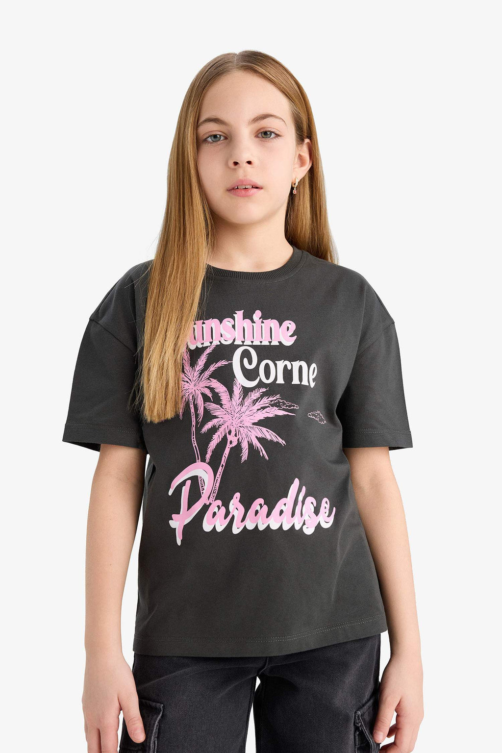 Girl Relax Fit Crew Neck Printed Short Sleeve T-Shirt