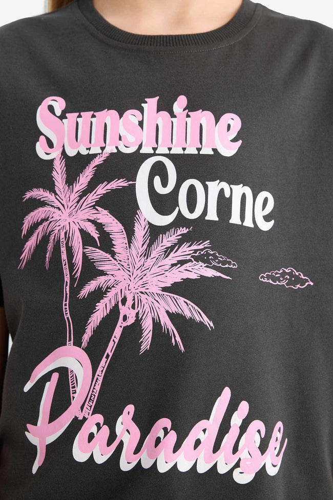 Girl Relax Fit Crew Neck Printed Short Sleeve T-Shirt Hover Image