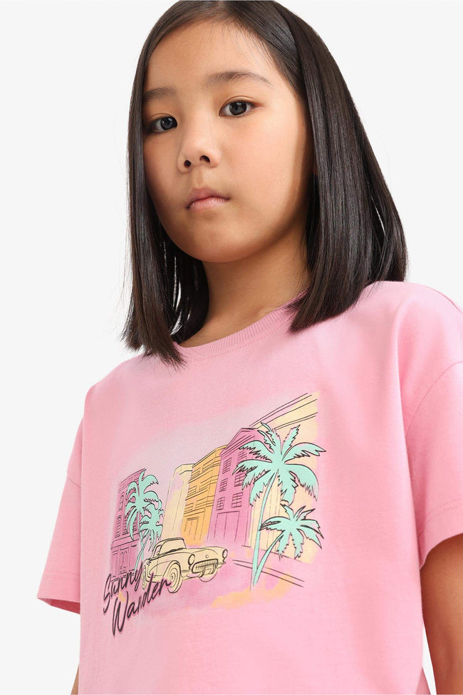 Girl Crew Neck Slogan Printed T-Shirt Main Image