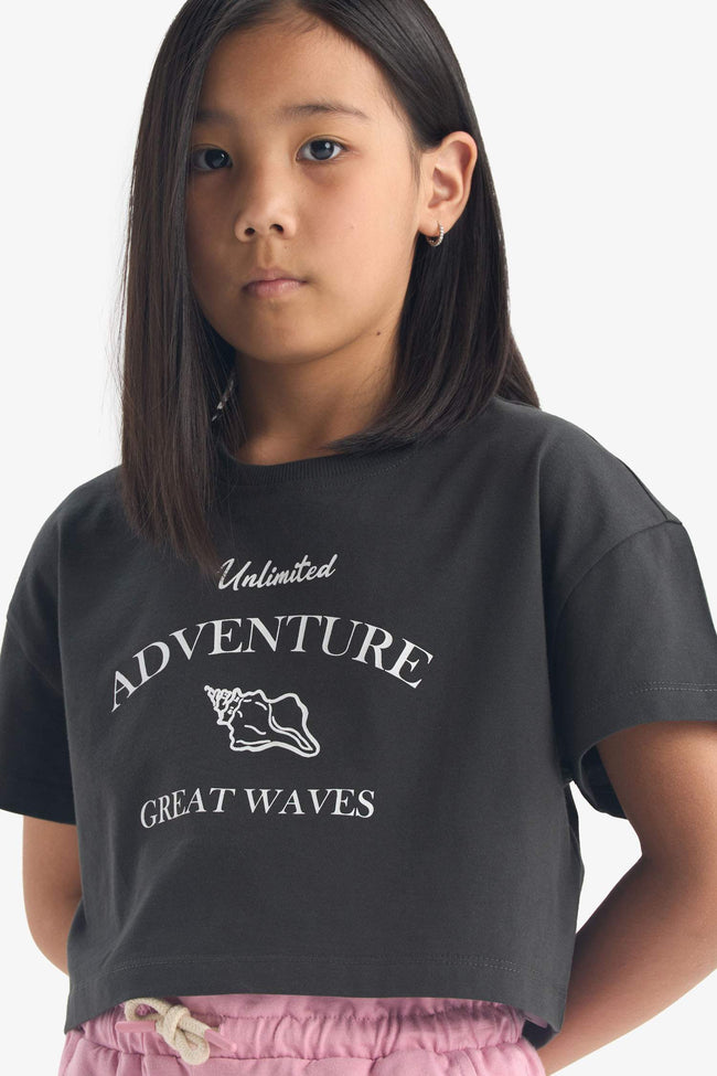 Girls Crop Crew Neck Printed Short Sleeve T-Shirt Main Image