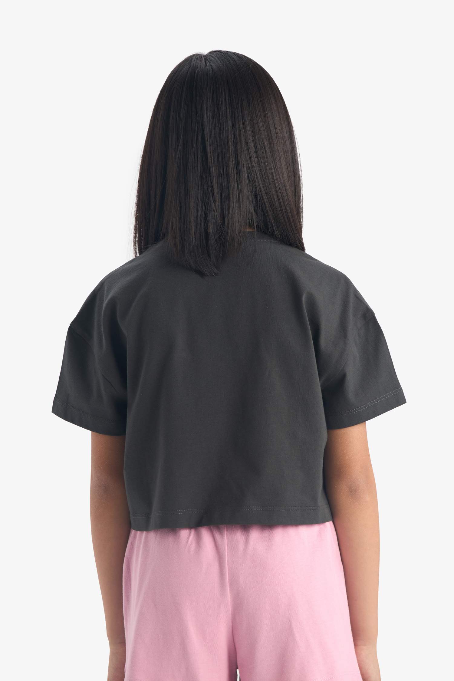 Girls Crop Crew Neck Printed Short Sleeve T-Shirt