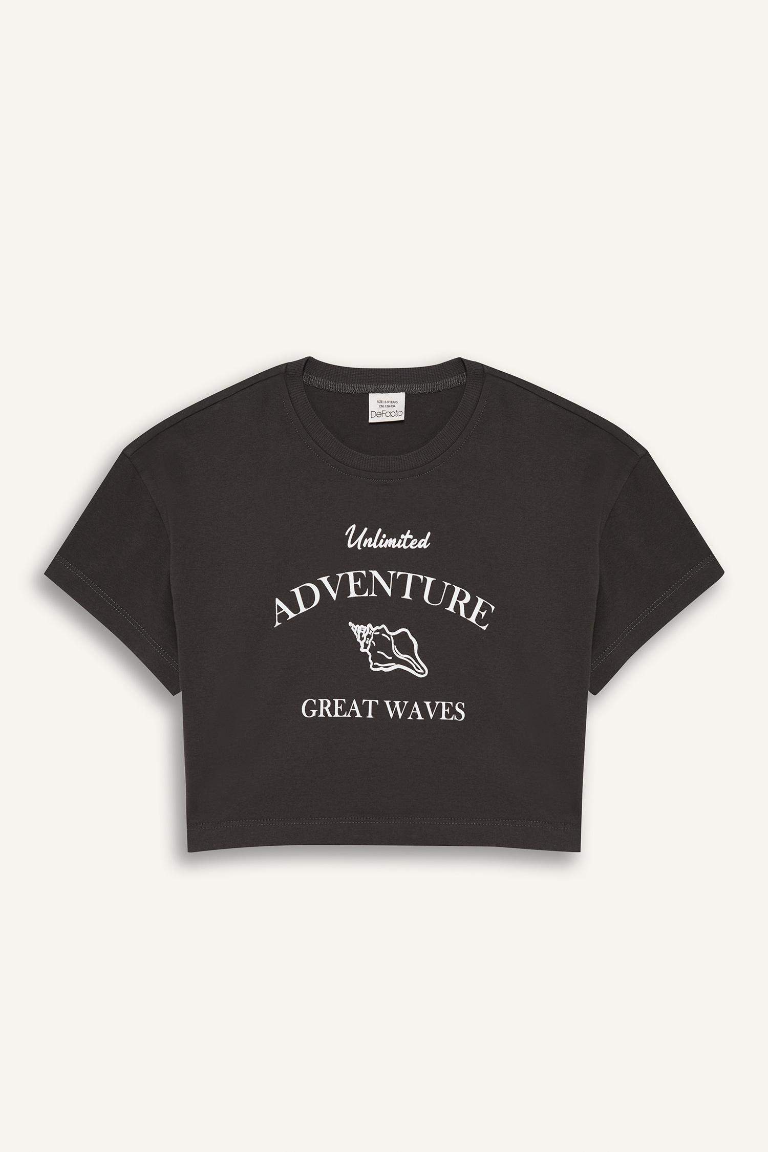 Girls Crop Crew Neck Printed Short Sleeve T-Shirt