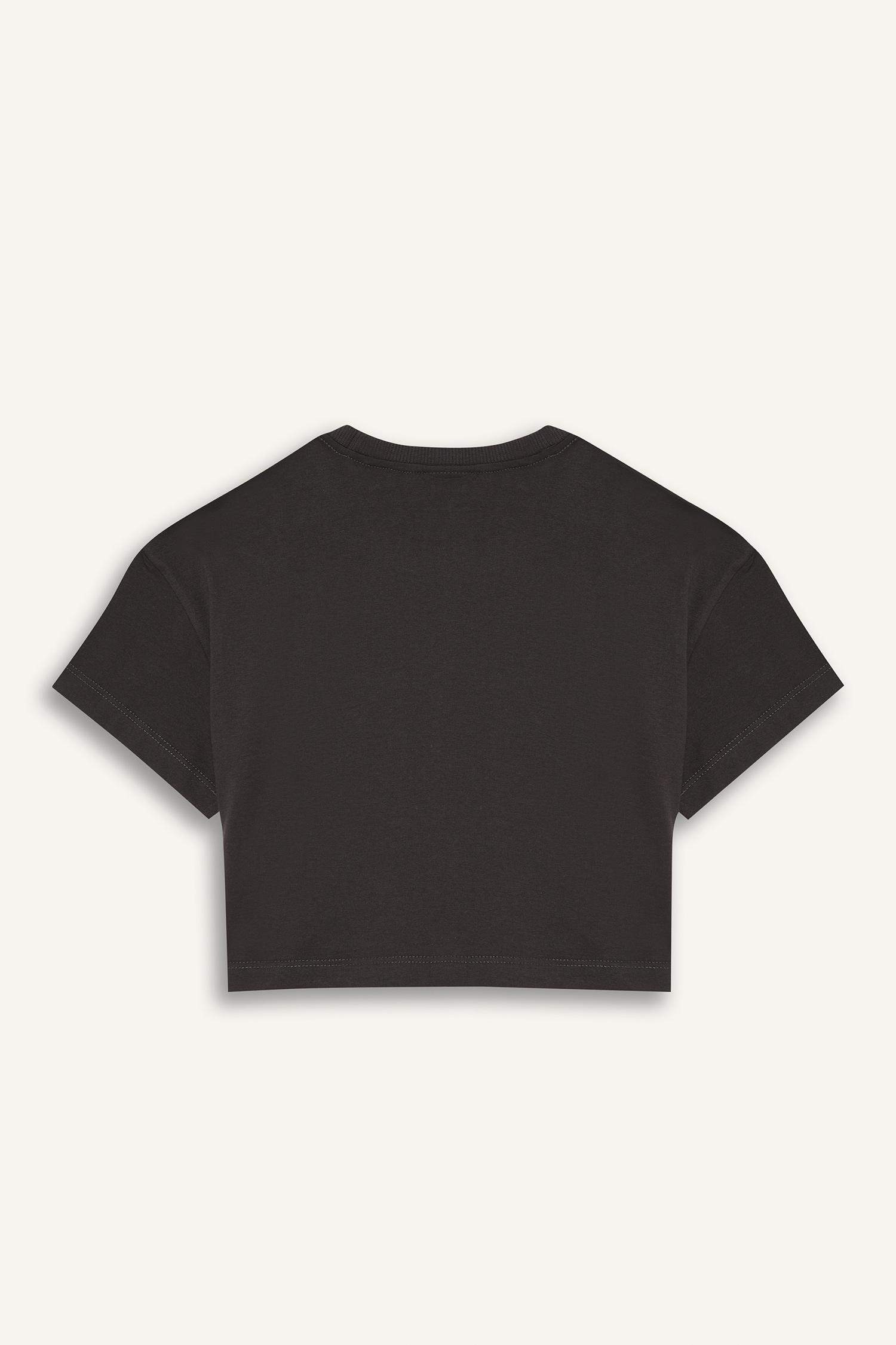 Girls Crop Crew Neck Printed Short Sleeve T-Shirt