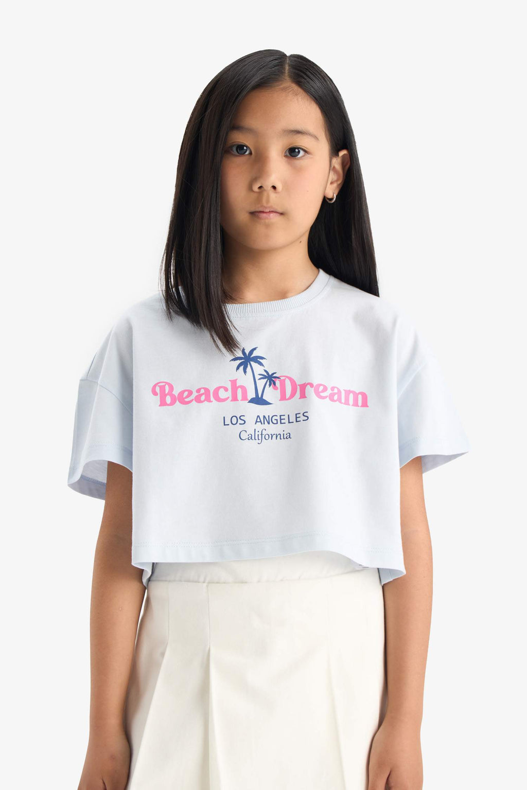 Girls Crop Crew Neck Printed Short Sleeve T-Shirt