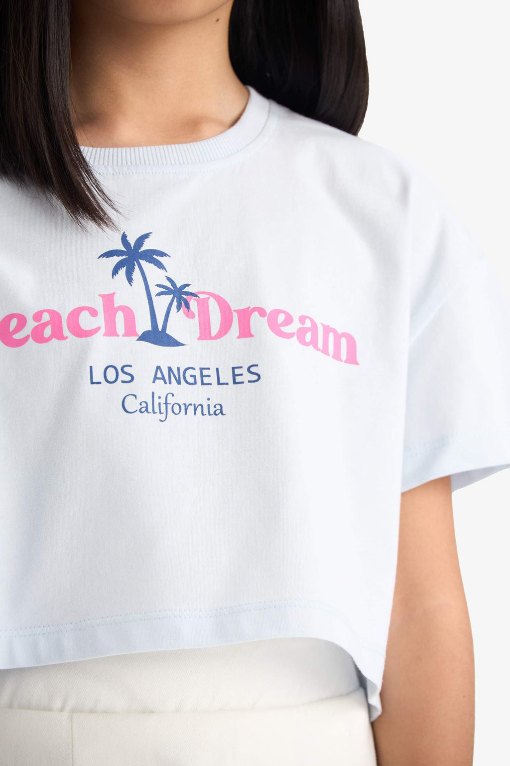 Girls Crop Crew Neck Printed Short Sleeve T-Shirt