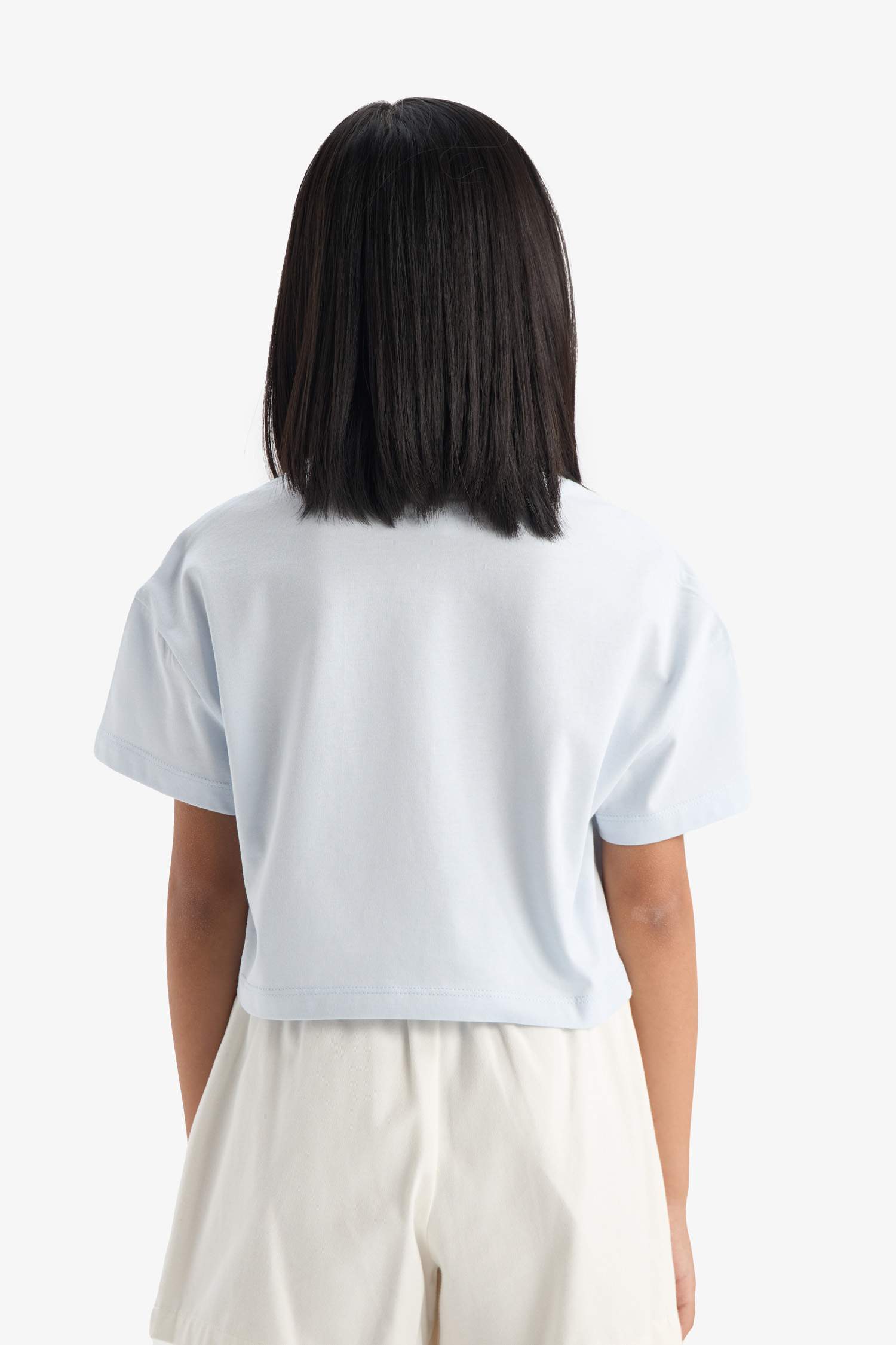 Girls Crop Crew Neck Printed Short Sleeve T-Shirt
