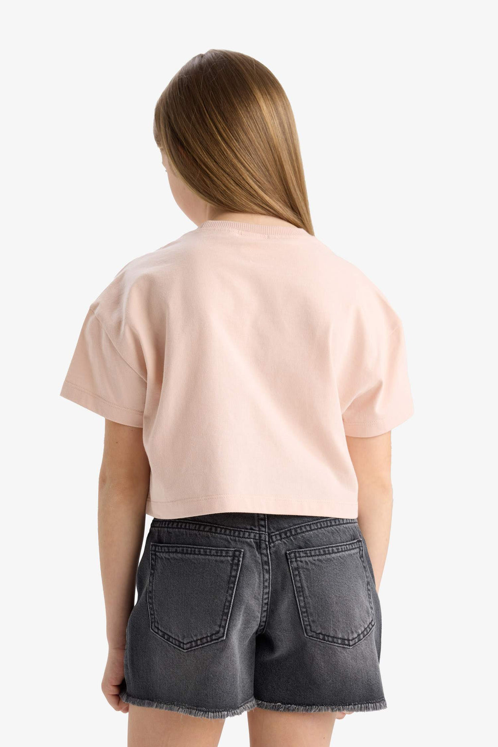 Girls Crop Crew Neck Printed Short Sleeve T-Shirt