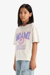 Girls Oversize Wide Pattern Crew Neck Printed Short Sleeve T-Shirt