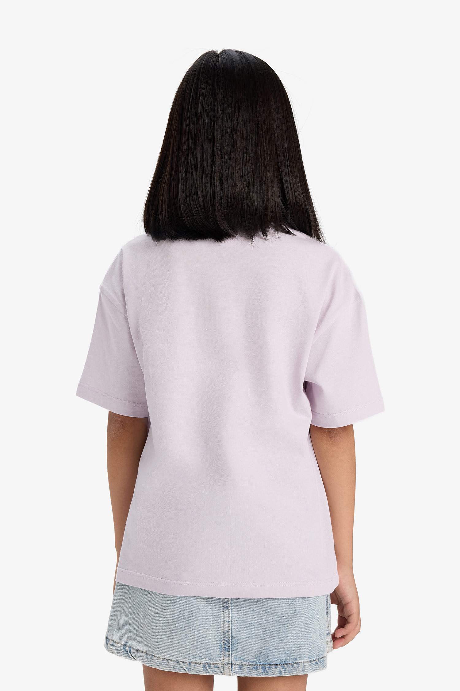 Girls Oversize Wide Pattern Crew Neck Printed Short Sleeve T-Shirt