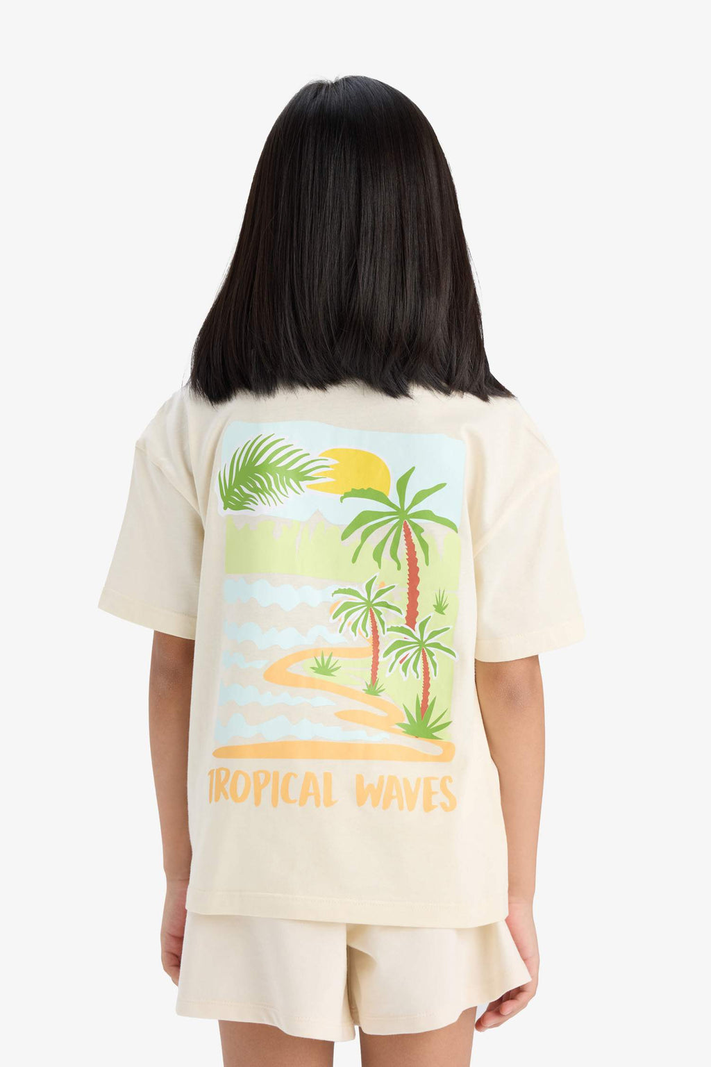 Girl Relax Fit Crew Neck Back Printed Short Sleeve T-Shirt