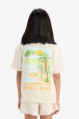 Girl Relax Fit Crew Neck Back Printed Short Sleeve T-Shirt