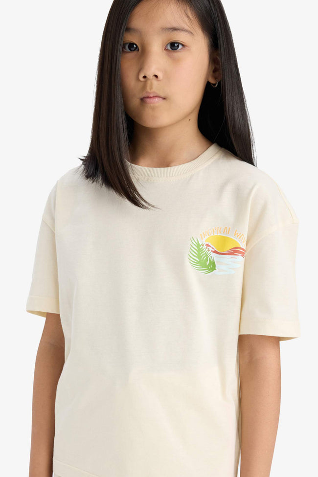 Girl Relax Fit Crew Neck Back Printed Short Sleeve T-Shirt Main Image