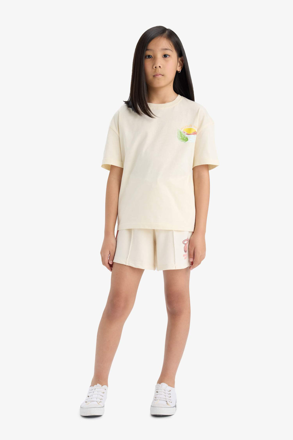 Girl Relax Fit Crew Neck Back Printed Short Sleeve T-Shirt