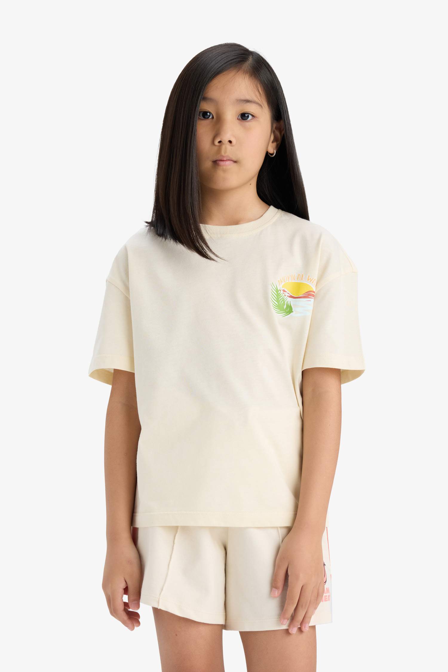 Girl Relax Fit Crew Neck Back Printed Short Sleeve T-Shirt