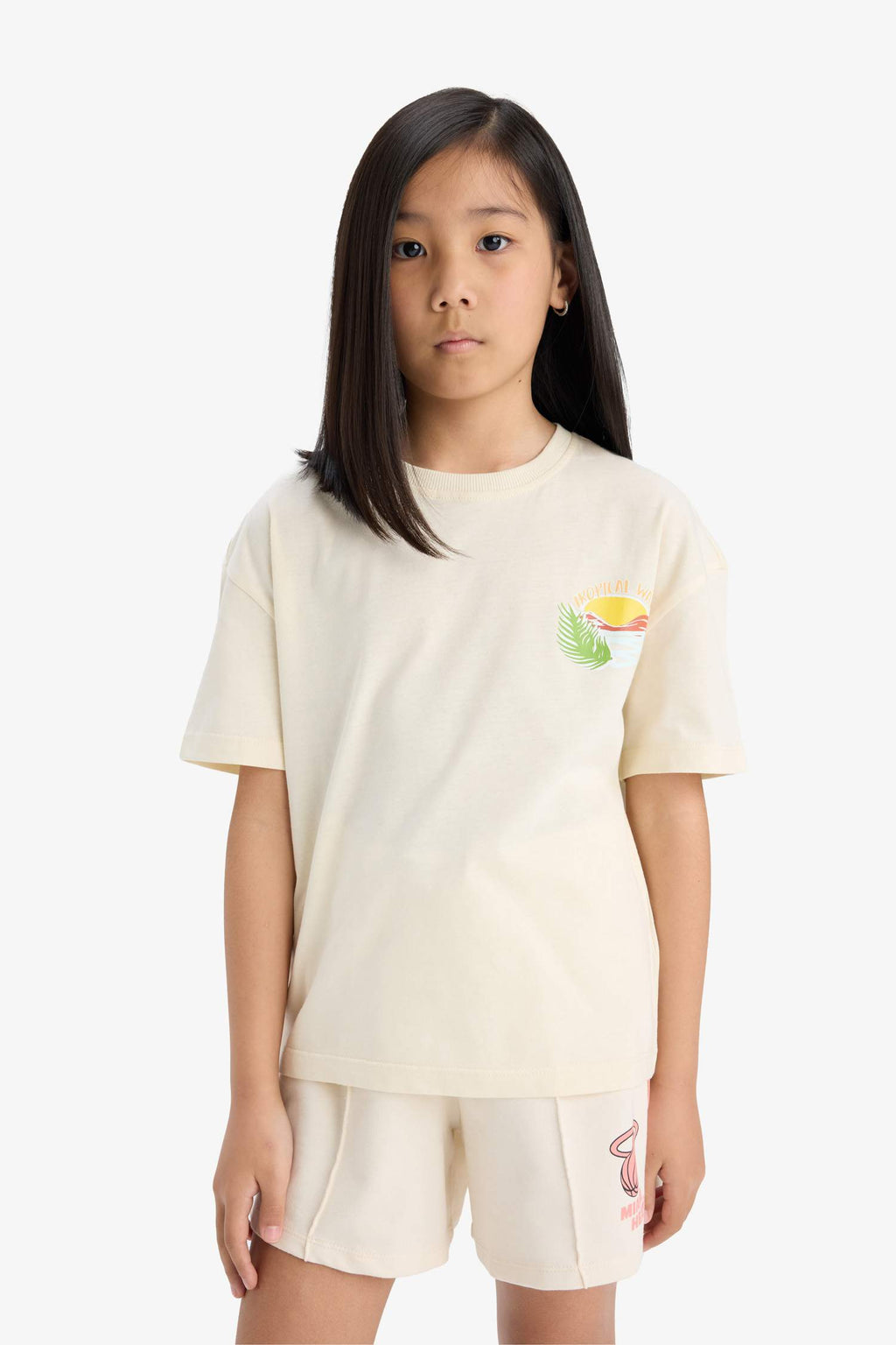 Girl Relax Fit Crew Neck Back Printed Short Sleeve T-Shirt