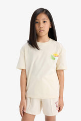 Girl Relax Fit Crew Neck Back Printed Short Sleeve T-Shirt