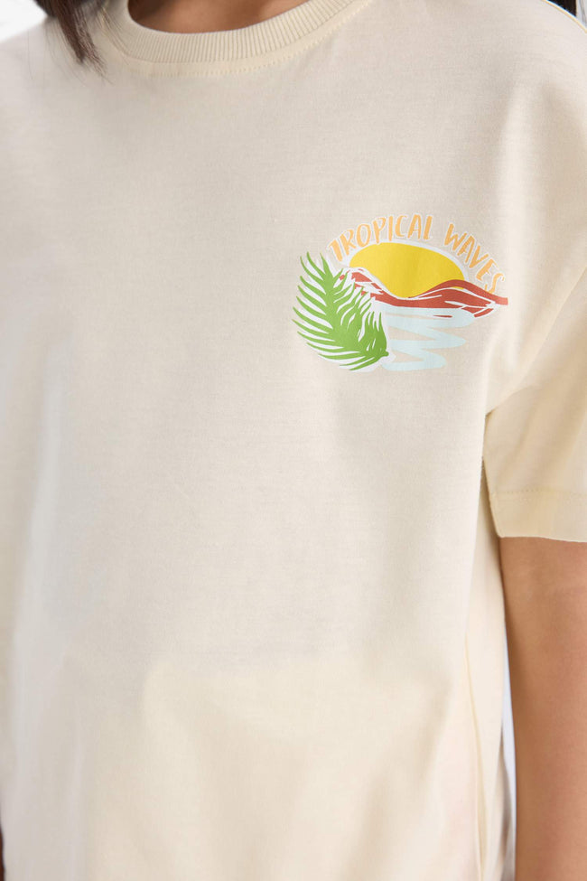 Girl Relax Fit Crew Neck Back Printed Short Sleeve T-Shirt Hover Image